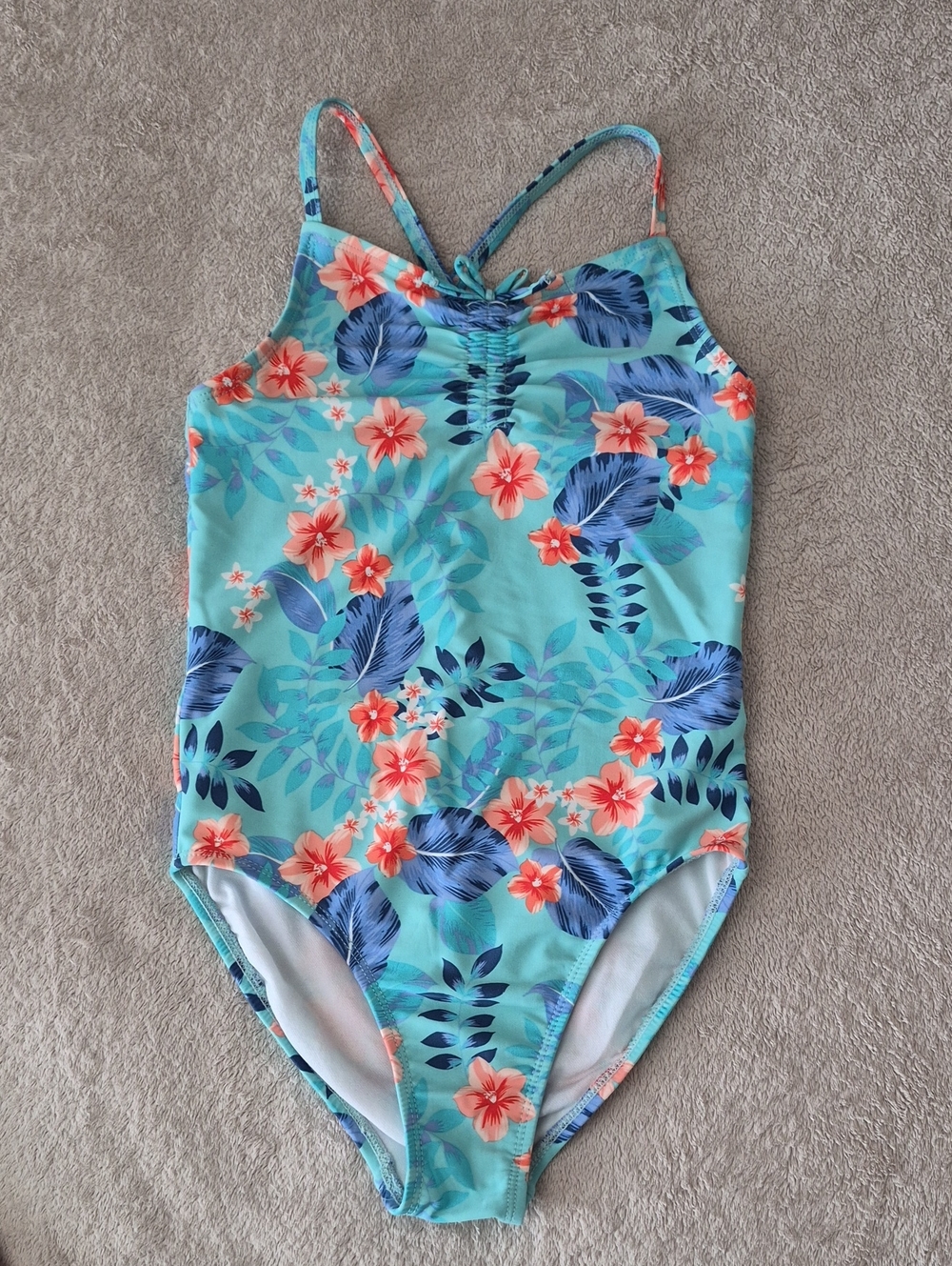 The Children's Place Aqua Floral One-Piece Swimsuit with Coral Flowers